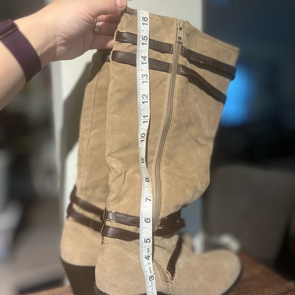 EUC Rampage madalena tan mid calf zip strappy boots size 7.5 women’s - Picture 6 of 11